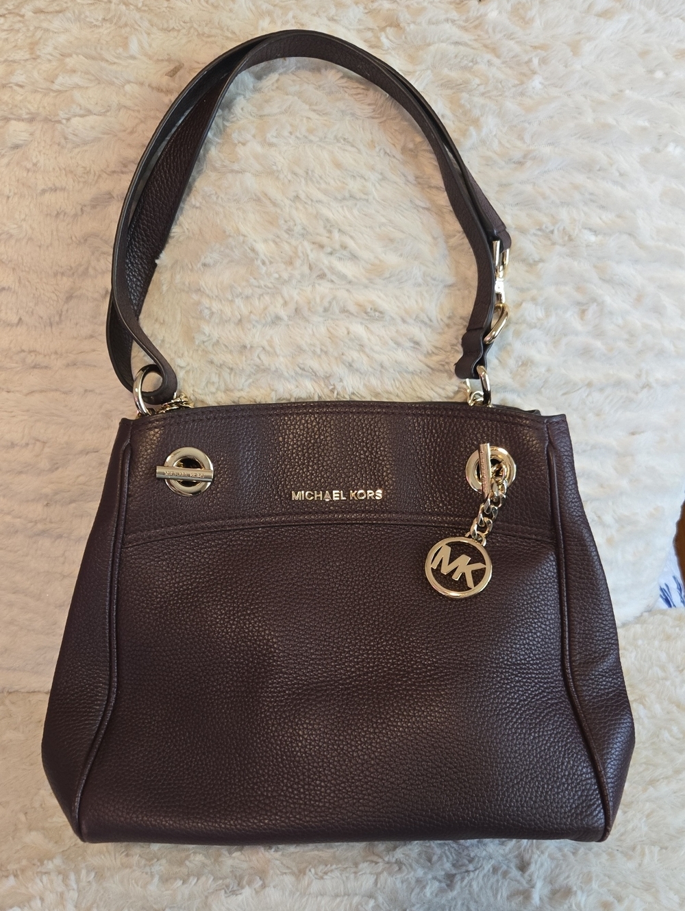 Michael Kors Pebbled Leather Shoulder Bag - Brown with Gold Hardware